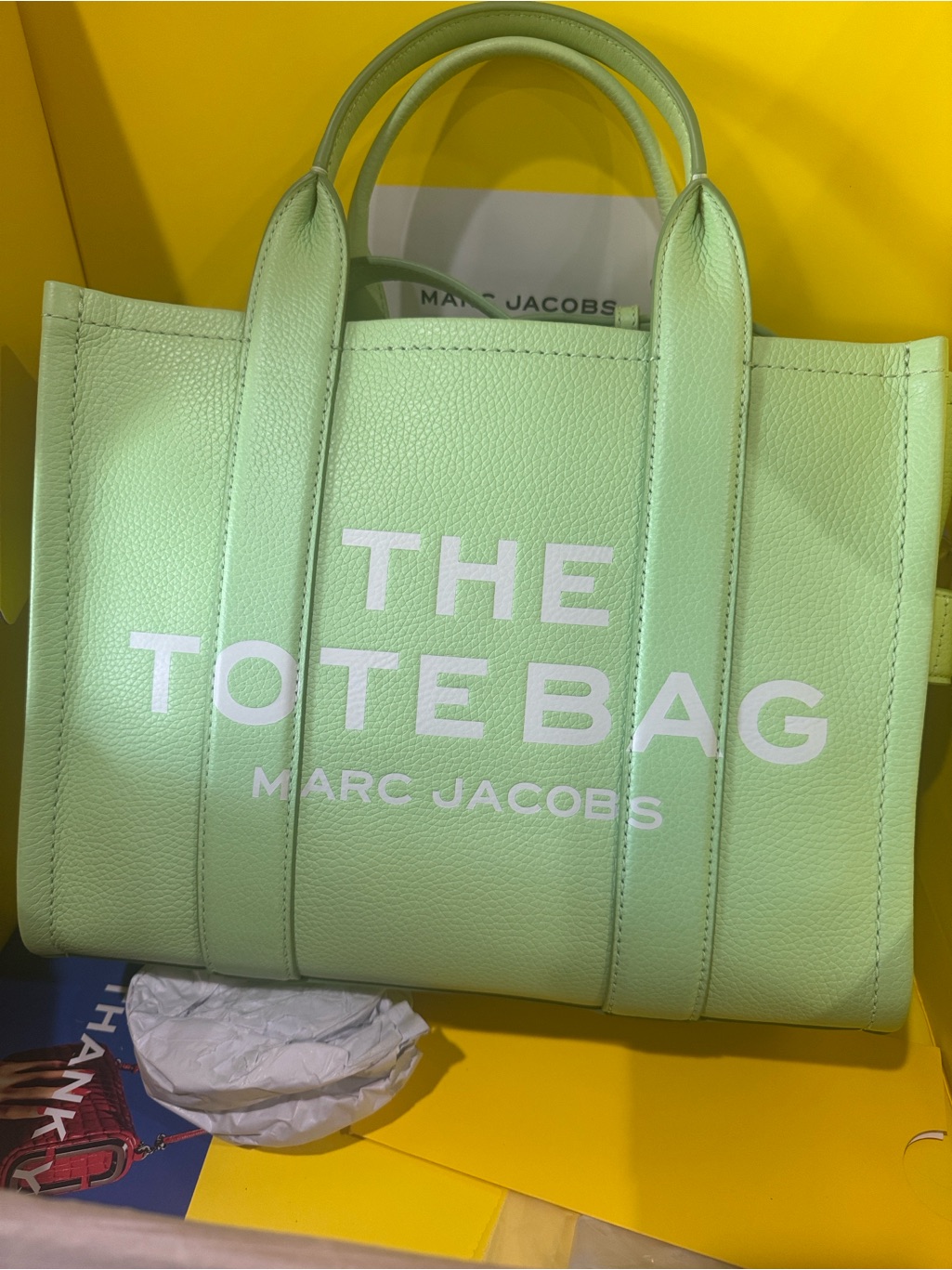 Marc Jacobs Mint Green Leather Tote Bag With White Logo